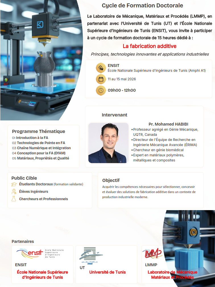 Cycle de formation doctorale en Fabrication Additive (11-15 mai 2026)